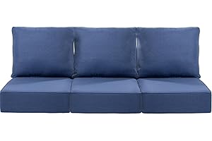 Giantfurnni 6 Inch Patio Chair Cushions Set of 3 - Memory Foam 24x24 Water-Resistant Outdoor Cushion for Lawn Dining Rocking Swivel Chairs Loveseat 3-Seater Sectional Sofa - Navy Blue