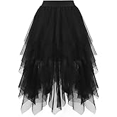 Ammiko Tulle Skirts for Women Mesh Tutu Skirts Irregular Layered High Low Elastic Midi Skirt Puffy Fairy Halloween