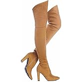 Shoe'N Tale Women Stretch Suede Chunky Heel Over The Knee Boots Thigh High for Women