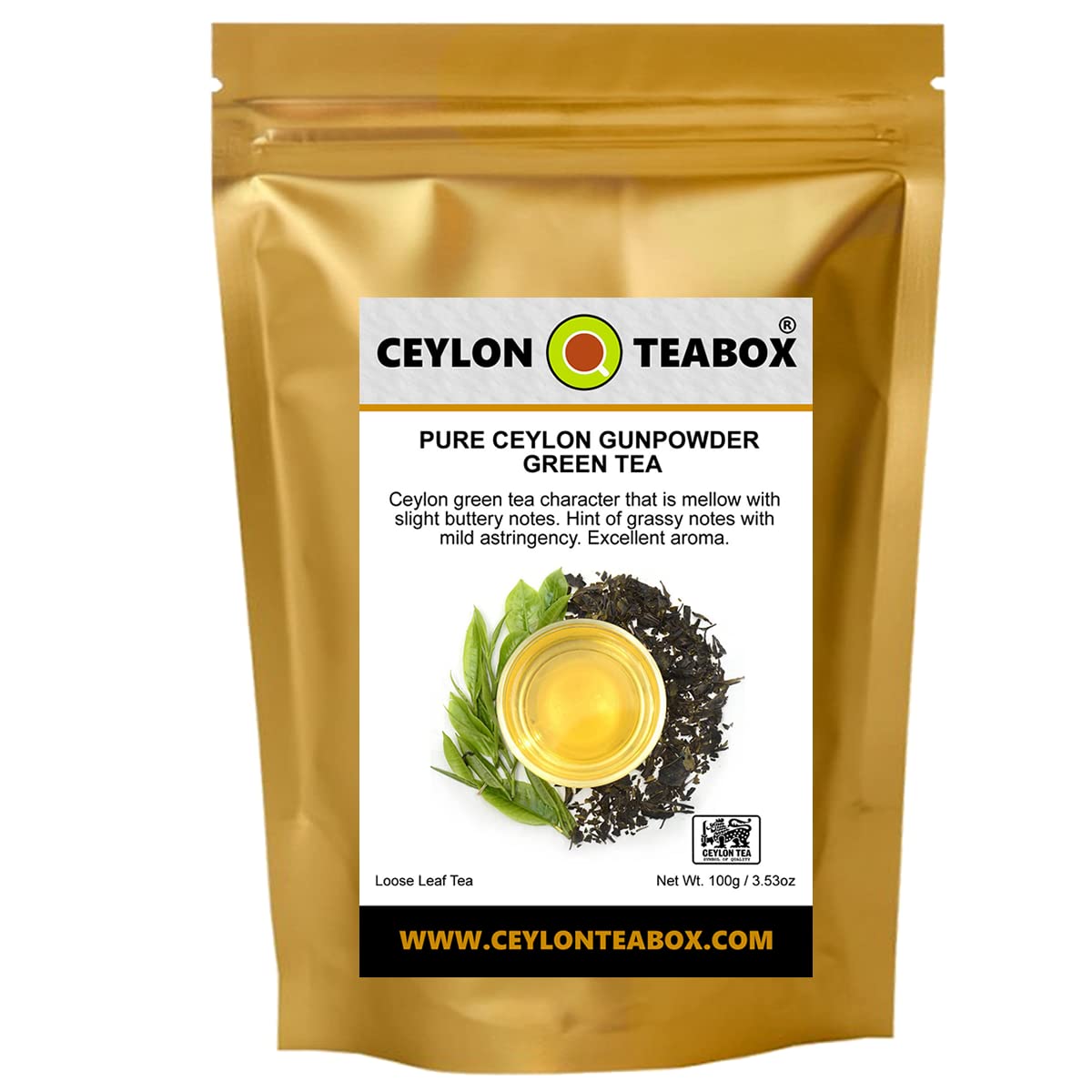 Ceylon Teabox Green Tea Gunpowder Green Tea Loose Leaf Pure Ceylon Loose Leaf Tea (100g) Loose Leaf Green Tea Green Tea Leaves 100g in Resealable Pouch