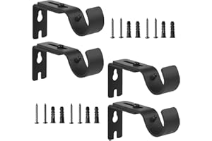 Anndason Heavy Duty Adjustable Curtain Rod Brackets, Holders for 1 1/8 Inch & 1 1/4 Inch Rod, (4 PCS, Black)