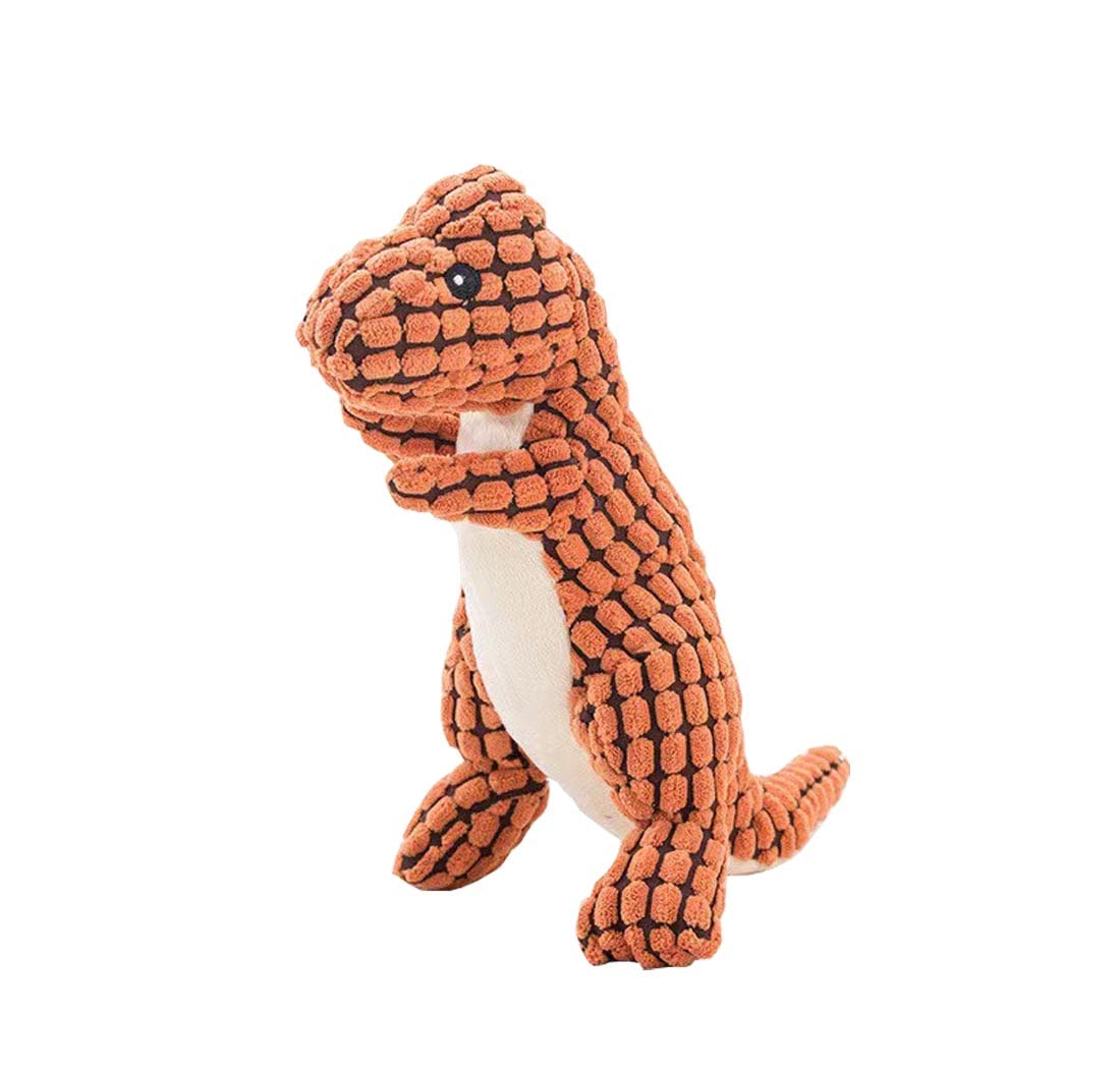 BAYINSHIDM Cute and Squeaky for Aggressive Chewers Stuffed Dog Toy Dinosaur Shape Plush Toy (Orange)