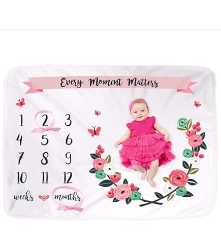 LYLYCTY Baby Monthly Milestone Blanket - Space Black Glitter Star Design, 60x40 Inch, Growth Chart Swaddle Blanket