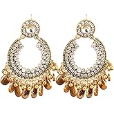 Boho Tassel Earrings for Women Vintage Round Beaded Jhumka Dangle Earrings Hook Cubic Zirconia Chandelier Drop Indian Bollywood Jewelry Festival Holiday Wedding Statement