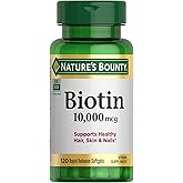 Nature's Bounty Biotin Hair Skin and Nails Vitamins, Supports Healthy Hair, Skin and Nails, 10,000 mcg, 120 Softgels (Pack of 1)
