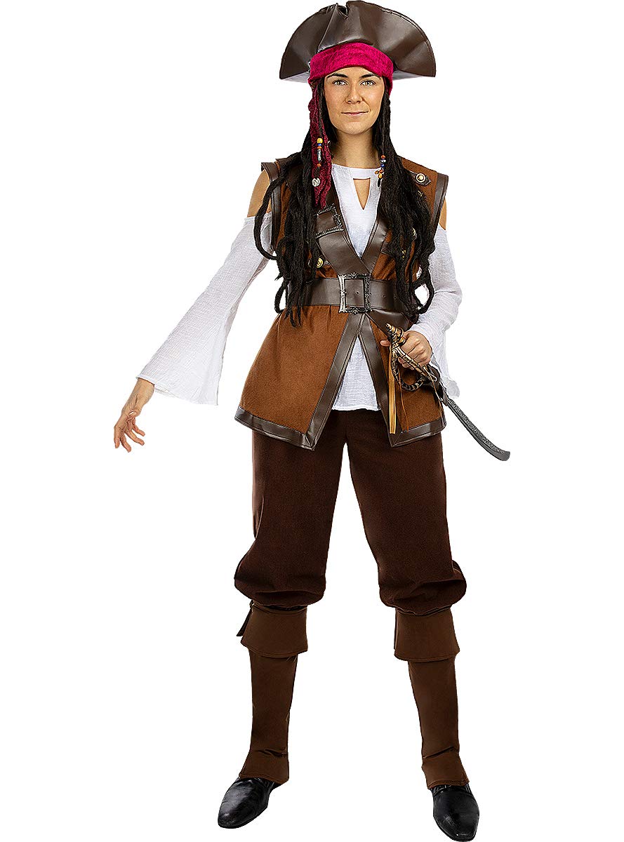 Funidelia | Pirate Costume Caribbean Collection for woman Corsair, Buccaneer - Costume for adults accessory fancy dress & props for Halloween, carnival & parties - Size S - Brown