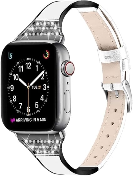 Amazon 38mm 40mm ホワイト Apple Watch アップルウォッチ Ceramic With Leather Belt セラミック With レザー ベルト セラミック 本革 レザー スリム 細身 オリジナル バンド 大人 セレブ レディース 女子 女性 おしゃれ かわいいベルト交換ベルトだけ 時計 4real