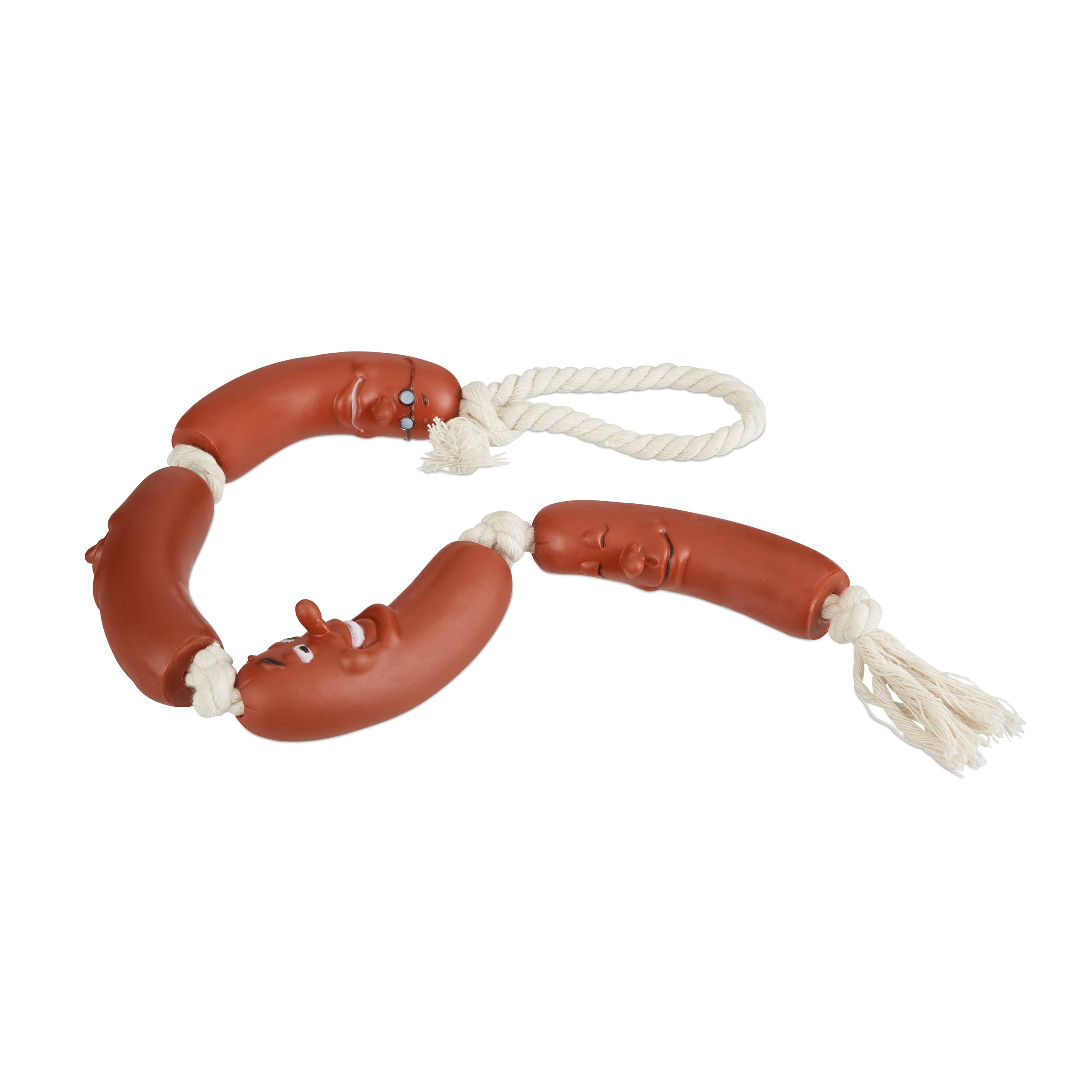Relaxdays Sausage Dog Chewing Toy, For Small & Big Dogs, Robust, No Squeaking, Dog Chew Toy, 65 cm, Red - White
