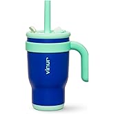 VINUR Kids Insulated Tumbler with Handle 14 oz Stainless Steel Double Wall Vacuum Travel Water Drink Cup with Lid and Straw (Navy)