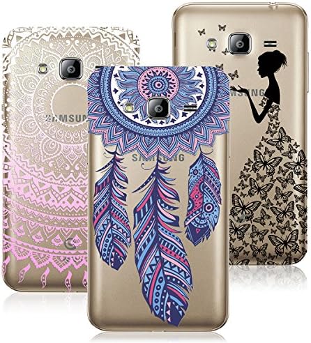 VertTek 3 x Case 3-in-1 Samsung Galaxy J3 (2016) Anti-scratch Case Cover Ultra Thin Transparent Clear Soft Gel Flexible TPU Silicone Soft Case Protection Cover Eiffel Tower + Butterfly + Flower Floral