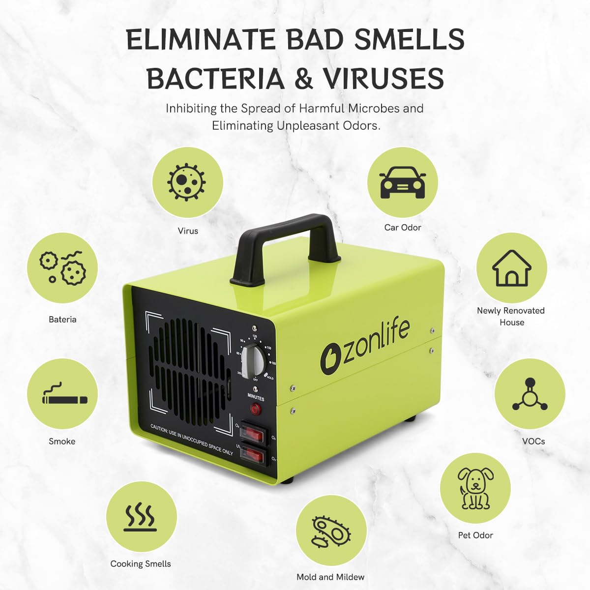 Powerful Dual Ozone Plate Professional 25g/50g Odor Eliminator Machine Ionizer Generator Air Purifier for Large Spaces, Industrial, Home