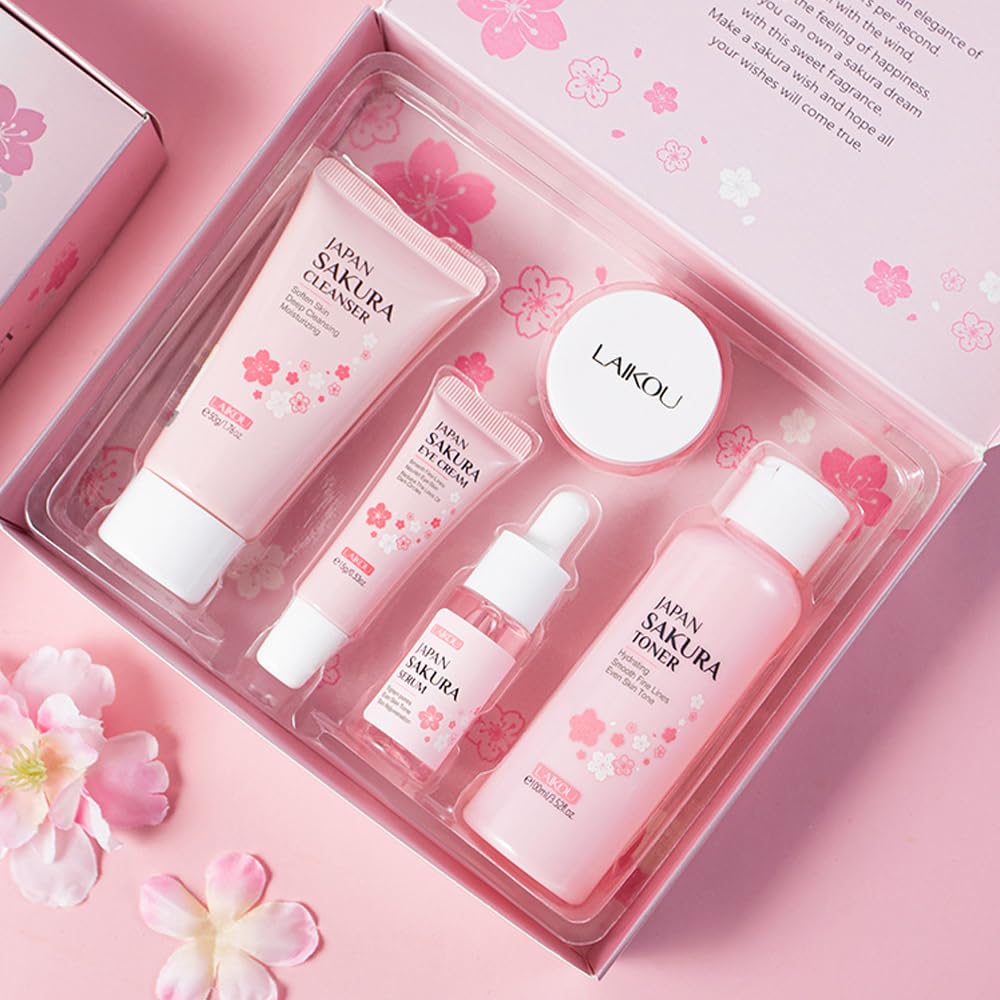 Sakura Skincare Gift Set for Women Girls, 5pcs Skin Care