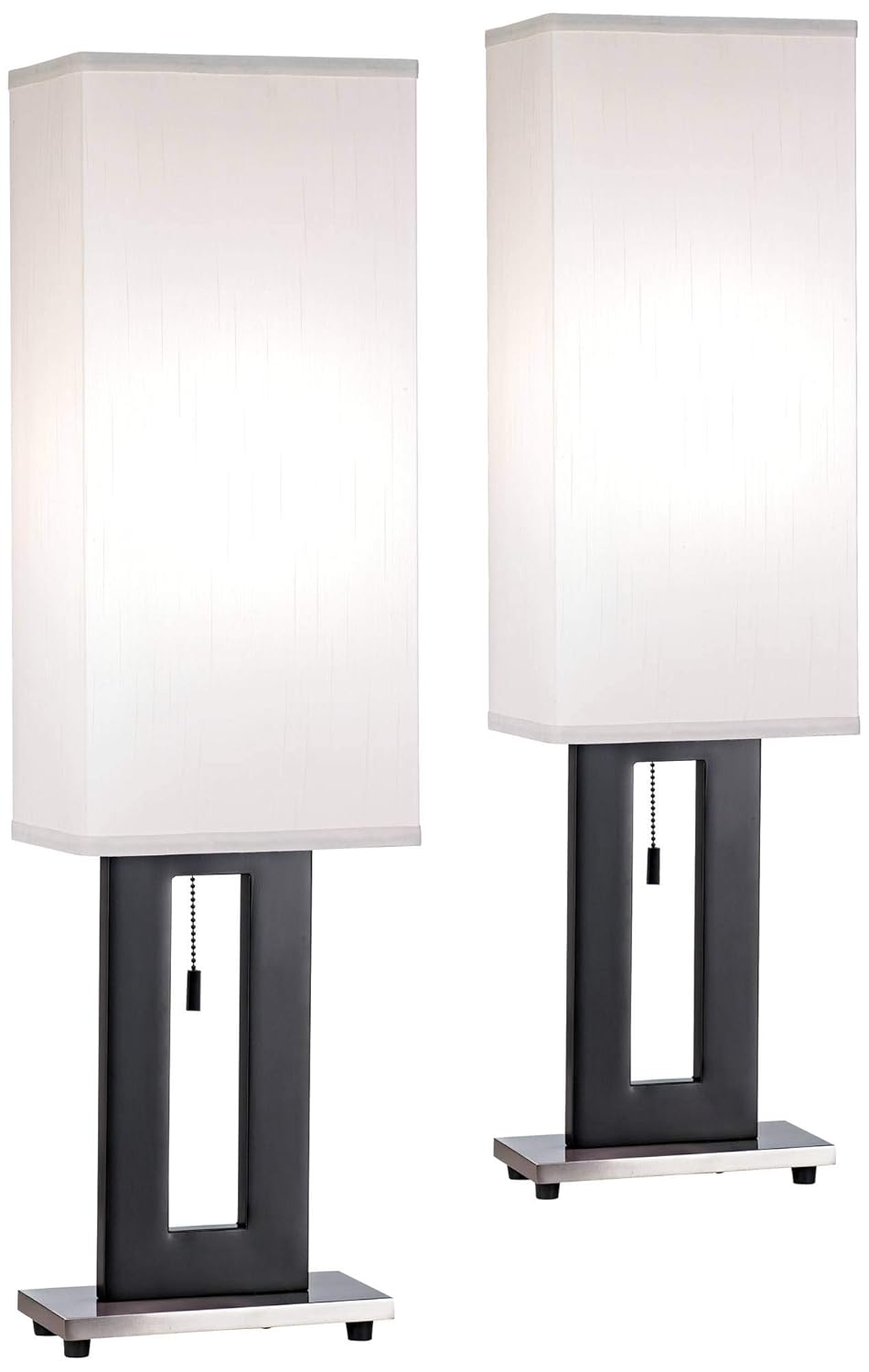 Floating Rectangle Modern Table Lamps Set Of 2 Black Base Tall Box Shade For Living Room Family Bedroom Bedside Nightstand 360 Lighting