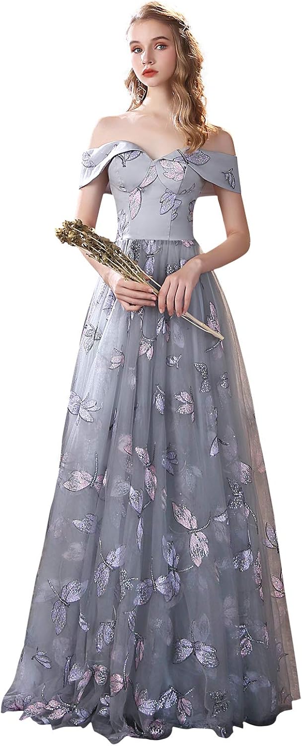 embroidered floral prom dress