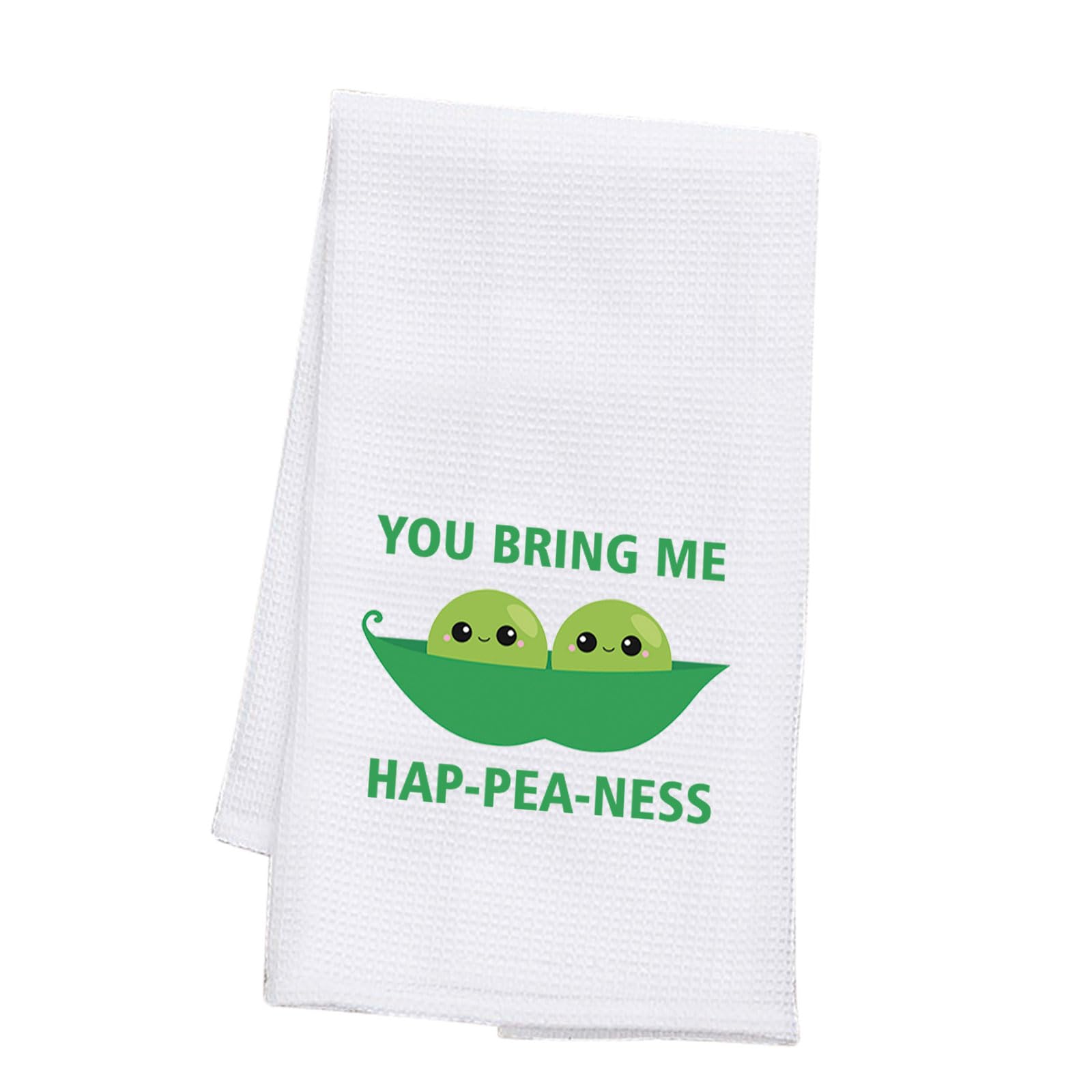 PLITI Couple Kitchen Towel Two Peas in A Pod Gift Pea Pod Gift You Bring Me Happeaness Wedding for Couple (Bring Happeaness TWU)