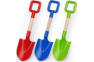 DILABNDA Heavy Duty Beach Shovels for Kids, 16'' Jumbo Sand Shovels with Wooden Handled, Kids Beach Spade for Travel, Plastic Sandbox Garden Toys, Toddlers' Beach Tools for Shoveling Digging Sand Snow(3PCS)