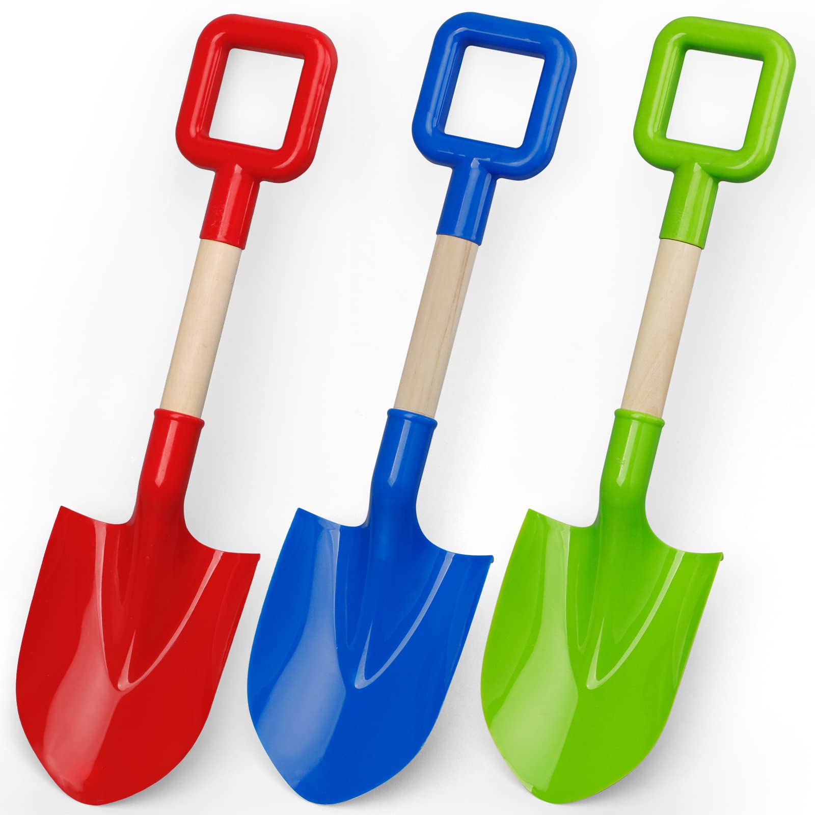 LNCOJOLM 16" Kids Beach Spades Sand Shovels Toys, 40 CM Gardening Tools Kit For Kids, Sandbox Toys Scoop Durable Wood Long Handle Spade for Garden Sand Snow Backyard Summer Adults 3 Pack