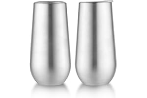 Sivaphe 2 Pack Insulated Stemless Champagne Flutes Dishwasher Support, 6 oz Stainless Steel Cocktail Cups Unbreakable Birthda