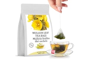 Premium 50 Mullein Leaf Tea Bags. Made with 100% Pure Mullein Leaves, for Lungs Cleanse and Respiratory Support, No Flavoring