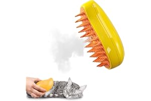 uessegs Steam Cat Brush, 3 in 1 Spray Cat Brush, Steam Cat Brush for Massage, Self-Cleaning Steam Cat Brush, Cat Grooming Brush for Removing Knots and Loose Hair (Yellow)