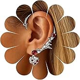 Xduargs Boho Ruby Heart Cuff Crawler Earrings Silver Heart Ear Climber Earrings Vintage Hearts Ear Cuff Wrap Earrings Punk Hearts No Piercing Clip Earrings Jewelry for Women