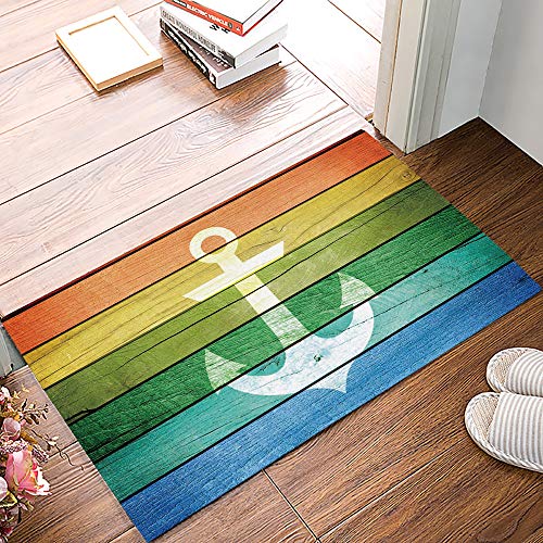 FunkyHome Anchor Doormat Entrance Mat, Nautical Anchor Wood