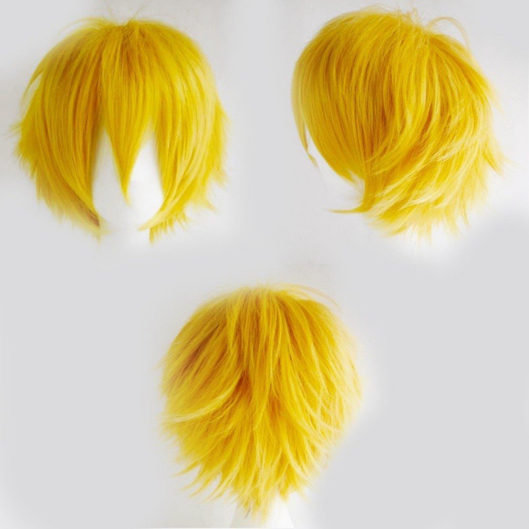 Unisex Short Cosplay Full Wigs Natural Layer Straight Hair Anime Costume Party Wig Fancy Dress for Women Men (Yellow)