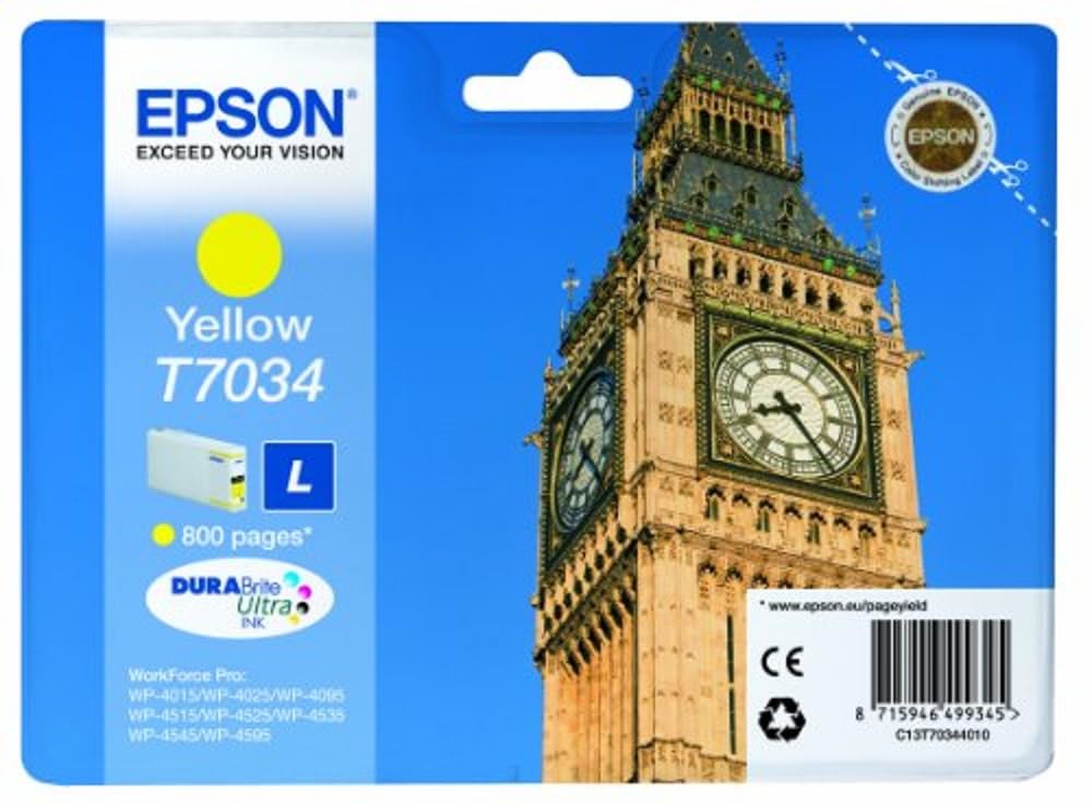 Epson T7034 Big Ben Yellow Genuine, Ink Cartridge DuraBrite Ultra