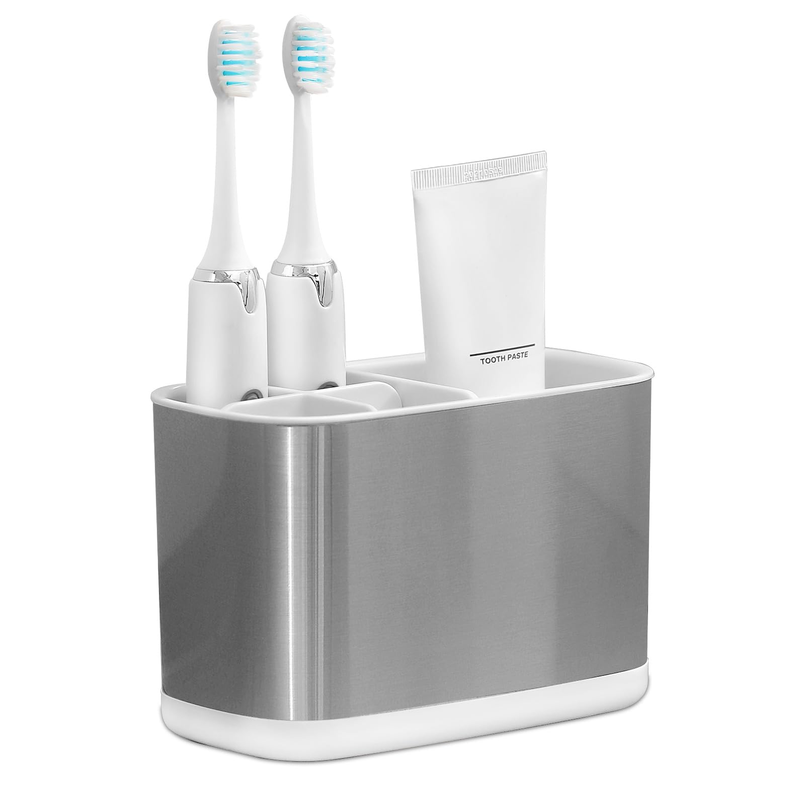 Colist Toothbrush Holder for Bathroom Electric Toothbrush Caddy with 5 Detachable Compartments & Drainage, Anti-slip Bathroom Countertop Organizer for Family