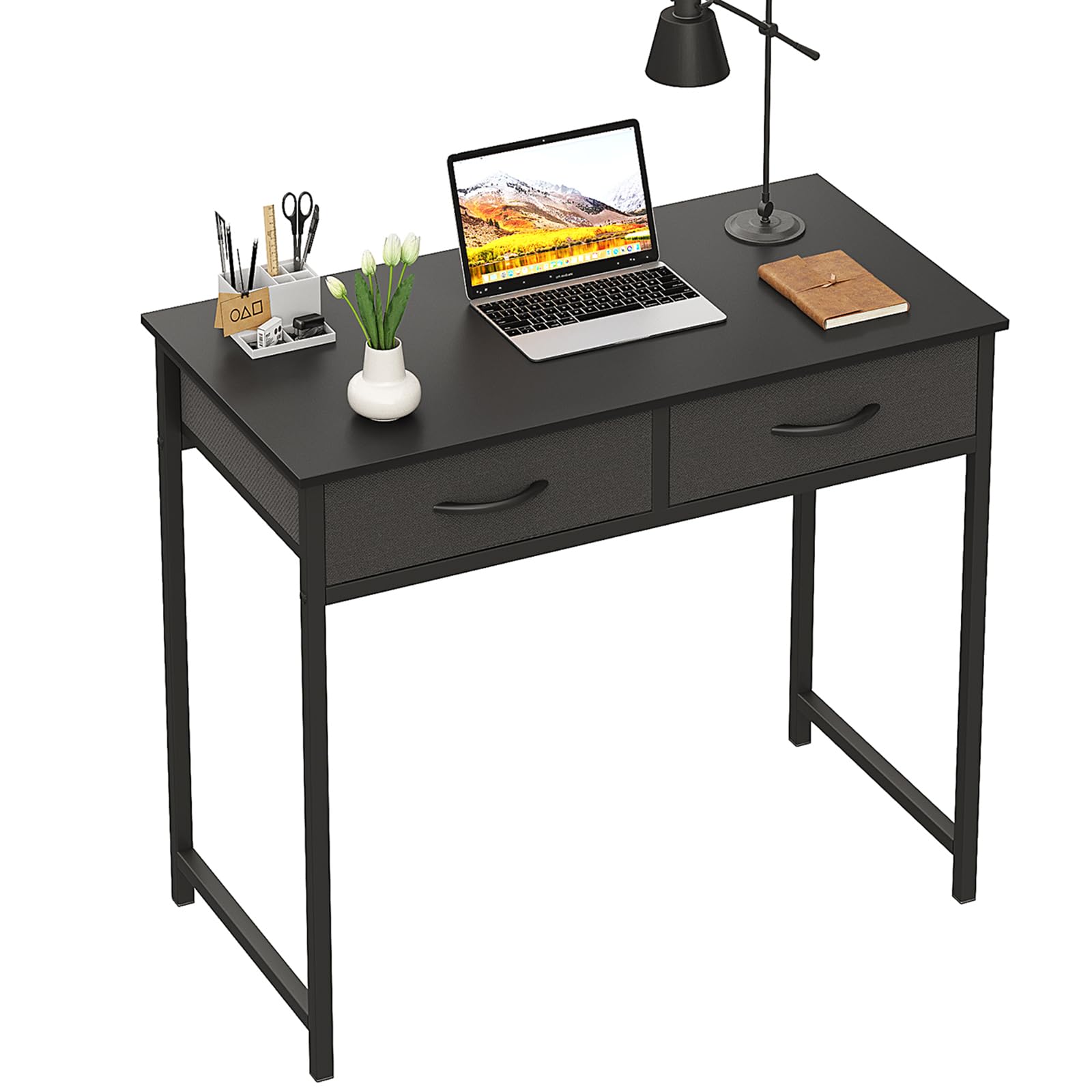 Photo 1 of WOHOMO Small Computer Desk with Drawers, 31.5 Inch Black Vanity Desk with Storage, Home Office Computer Desk for Small Spaces, Modern Work Writing Study Table, Black