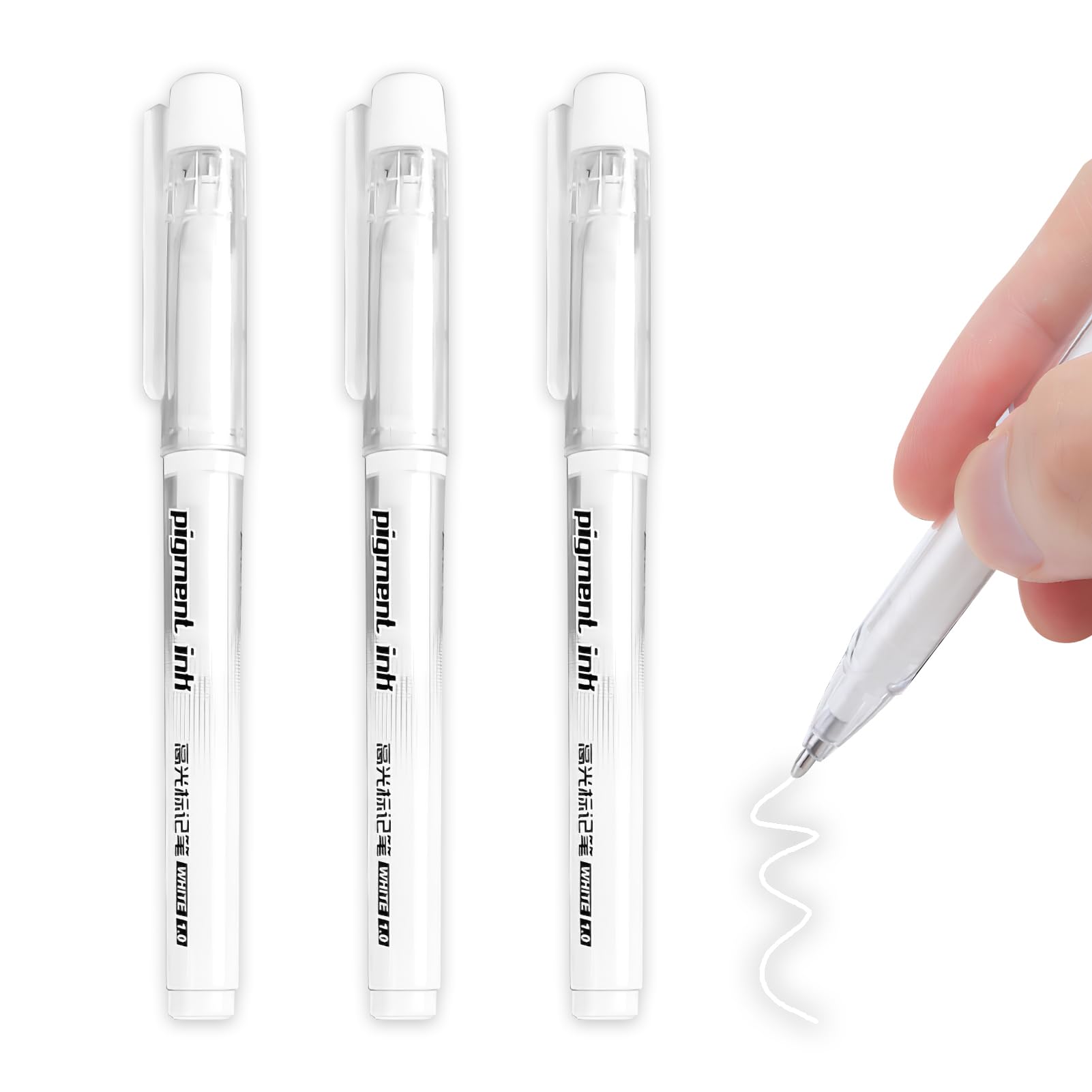 3PCS White Highlighter Pens 1.0mm Art DIY Album Hand-Painted Hook Line Pens Nibs Quickly Dry Smooth White Rollerball Pens for Art Drawing Sketching Writing Coloring for Students to Return to School