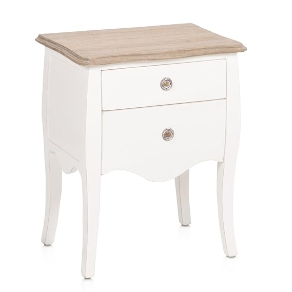 Belssia Mesita de Noche Vintage, Roble, Marrón Patinado y Blanco Lavado