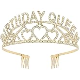 AOPRIE Birthday Tiara for Women - Gold Birthday Queen Headband with Rhinestone Crystal Decor