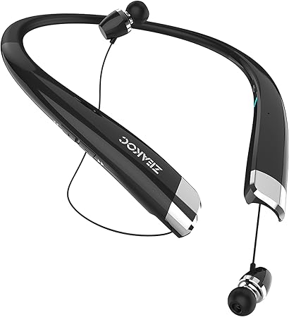 Amazon Co Jp Zeakoc Bluetoothヘッドフォン 格納式ワイヤレスヘッドセット ネックバンドステレオイヤホン デュアルインイヤー 耐汗 ノイズキャンセリングイヤホン マイク付き ブラック 家電 カメラ