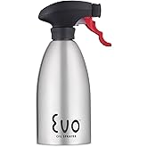 Evo Oil Sprayer 18/8 Stainless Steel, Non-Aerosol for Olive, Cooking Oils, and Vinegars, Silver, 16-Ounce Capacity