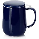 Sweese 20oz Porcelain Teacup with Infuser and Lid, Large Tea Mug for Loose Tea - Microwave and Dishwasher Safe, Insulated, Modern Design for Tea Lovers
