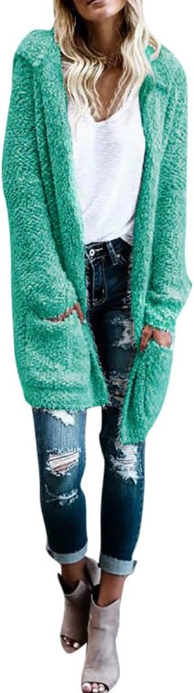 Elogoog Women's Baggy Lambswool Hoodie Knit Chunky Warm Cardigan Sweaters Outerwear
