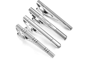 Wynameleri Tie Clips for Men 4 Pcs, Business Shirt Tie Bars Pinch Clips Set Silver Black Necktie Parts