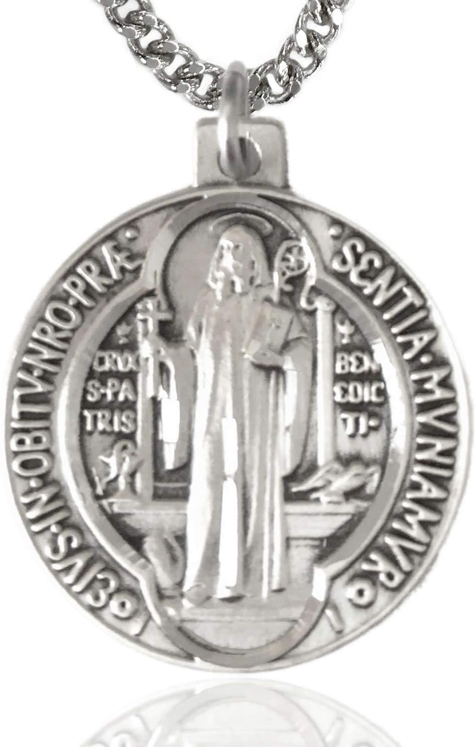 Heartland Men's Round Sterling Silver St. Benedict Coin Medal + USA Made + Choose Chain