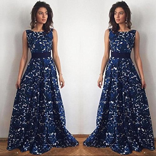 Orangeskycn Women Floral Long Formal Prom Dress Evening Party Wedding Dress (S, Blue)
