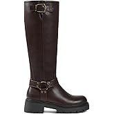 Accloris Boots For Women Knee High Combat Goth Riding Platform Chunky Flat Buckle Rave Tall Trendy Metallic Casual Boots