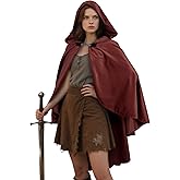MCJC Medieval Hooded Cloak, Halloween Costume Cape, Black Velvet with Hood, Renaissance Robe