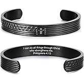 Cross Cuff Bangle Bracelets for Men : Engraved Bible Verse American Flag Cross Bracelet Men's Faith Christian Jewelry Gifts for Men Son Dad Brother Husband Prayer