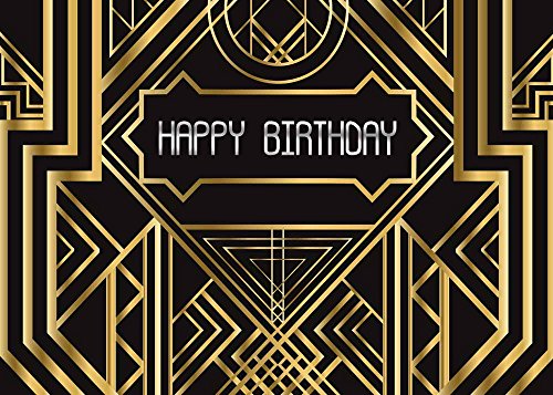 Qian 7x5ft Photography Backdrops Great Gatsby Happy Birthday Party Background Black and Gold Golden Banner Photo Studio Booth