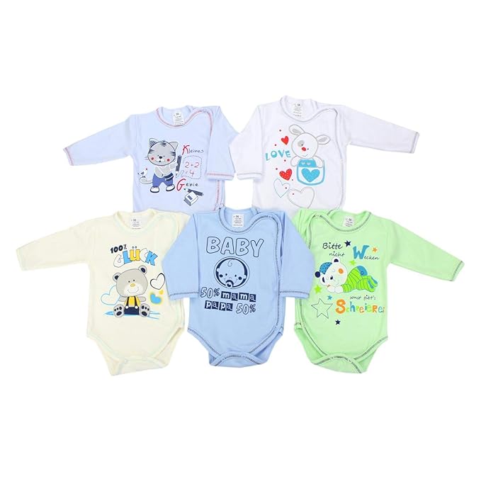 TupTam Unisex Baby Wickelbody Langarm mit Aufdruck 5er Set