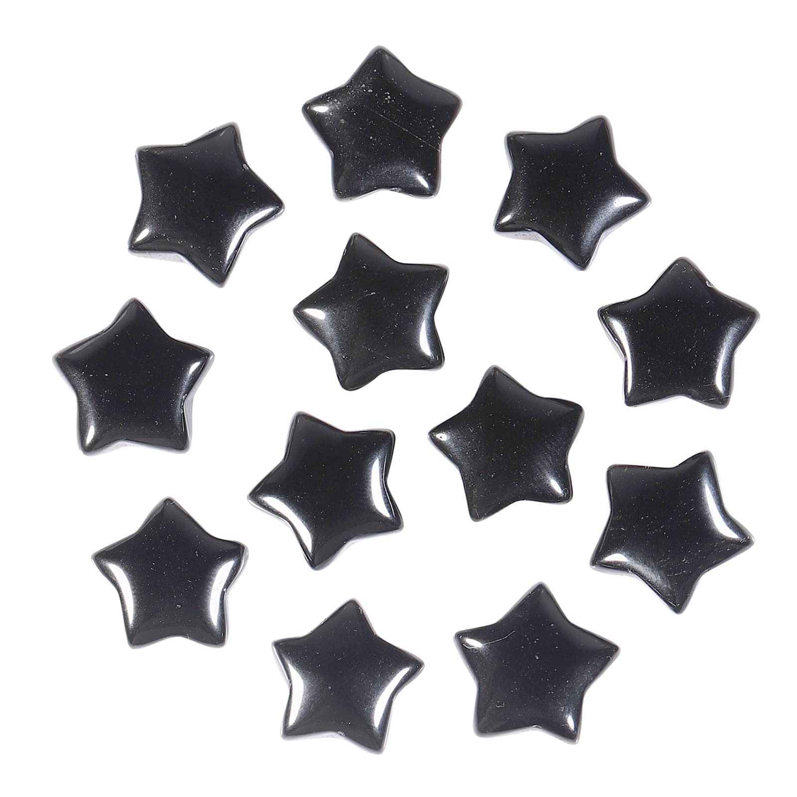 Nupuyai 12pcs Obsidian Mini Crystals Star Palm Worry Stone Set, Energy Carved Pocket Stone for Chakra Healing Home Office Decor 1.5cm