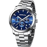 CRRJU Watches for Men Luxury Business Stainless Steel Waterproof Calendar Chronograph Analog Quartz Wristwatches