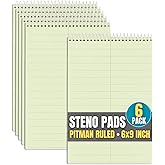 1InTheOffice Steno Pads Spiral 6x9, Top Spiral Notepad, Steno Note Pads, Pitman Rule, 60 Sheets/Pack, Green, 6 Pack