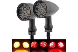 TSUNG Universal Motorcycle LED Turn Signals Small Bullet Front Rear Blinkers Tail Lights for Cruiser Chopper Bobber Cafe Racer Street Bike (Red&Amber Light-Black)