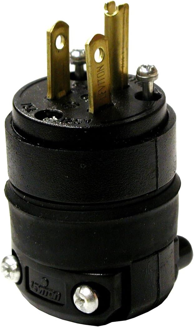 Leviton 515PR 15 Amp 125 Volt, Straight Blade Rubber Plug, NEMA 5-15P, Black - Electric Plugs - 